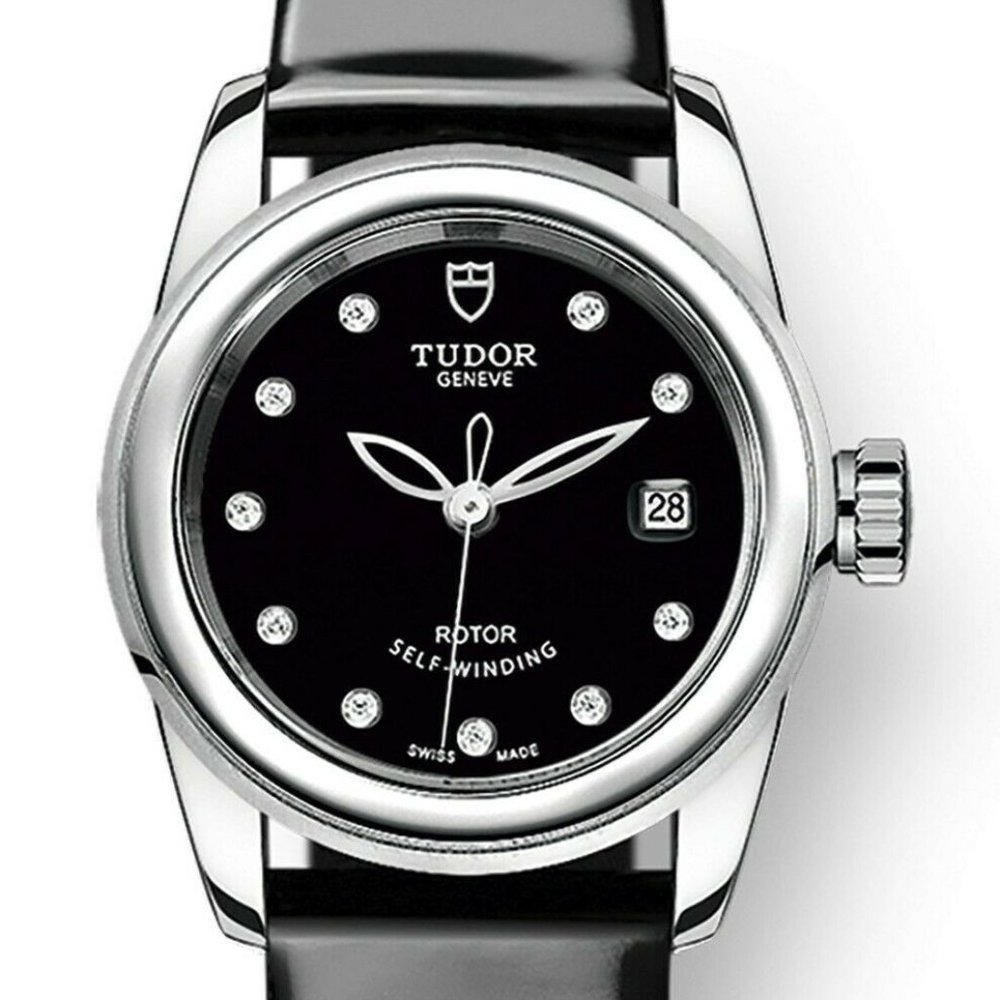 Tudor Glamour Date M51000-0026 Diamond Dial Patent Leather Auto. Women's Watch